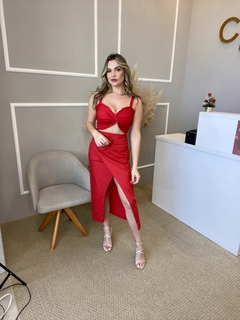 Conjunto top e saia midi tricoline P - Closet de Luxo