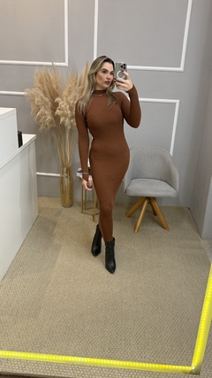 Vestido modal canelado terracota U - loja online