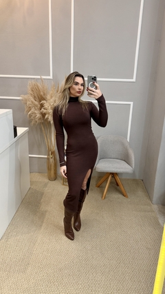 Vestido modal midi marrom U - loja online