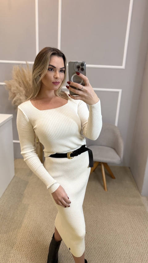 Blusa modal canelado off white P