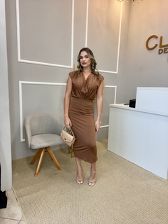 Vestido poliamida gola boba camel U - loja online