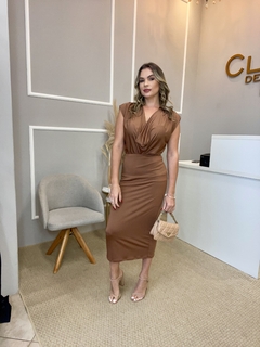 Vestido poliamida gola boba camel U