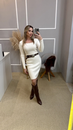 Vestido modal canelado off white P