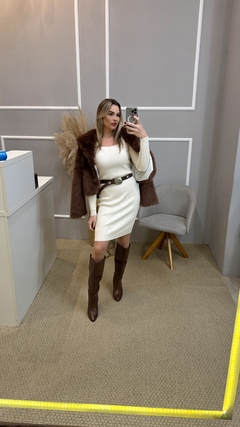 Vestido modal canelado off white P - Closet de Luxo