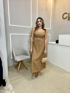 Vestido alfaiataria camel P