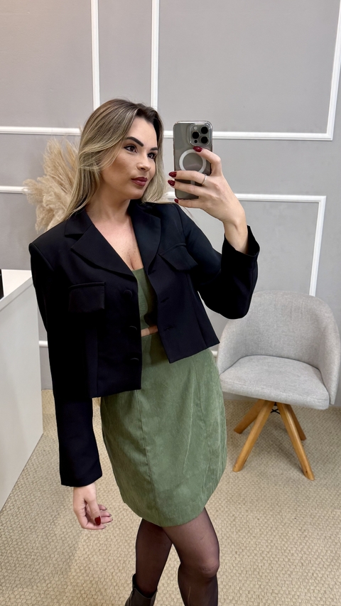 Blazer alfaiataria curto preto
