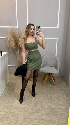 Vestido suede verde militar P - loja online