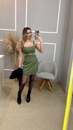Vestido suede verde militar P - Closet de Luxo