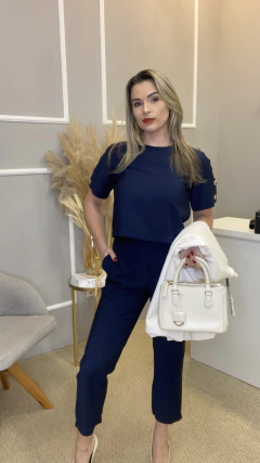 Conj social calça e blusa azul marinho