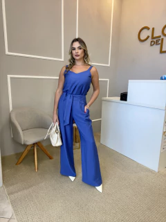 Conjunto blusa e calça alfaiataria azul