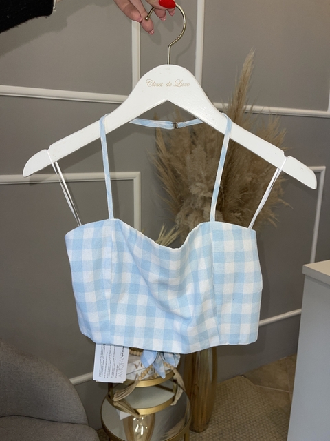 Cropped xadrez azul claro P