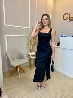 Vestido linho acinturado preto