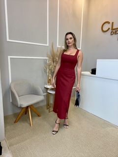Vestido linho acinturado marsala - Closet de Luxo