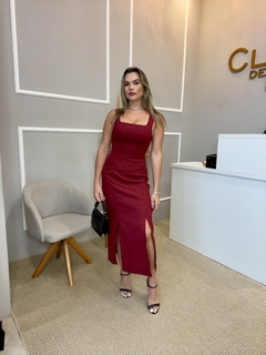 Vestido linho acinturado marsala na internet