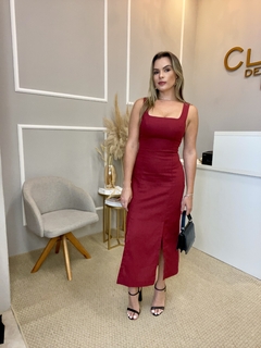 Vestido linho acinturado marsala