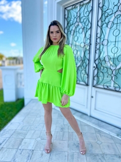 Vestido MYFT Manga Bufante Verde Neon P