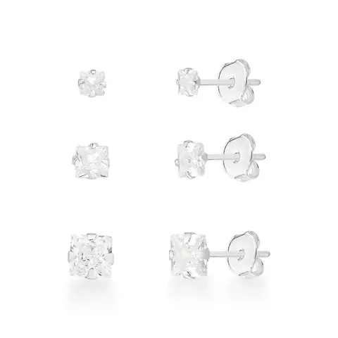 Trio de Brincos Zirconias Quadrada