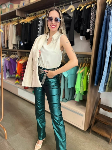 Calça Metalizada Verde Esmeralda