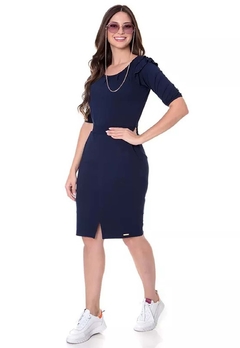 Vestido Hapuk Azul 3/4 Moda Evangélica 060796