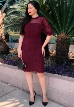 Vestido de Tule Poá Bordô Moda Evangélica na internet