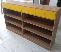 Balcão C/ Gavetas E Prateleiras MDF Nogueira E Amarelo Brilhante.Cód 774