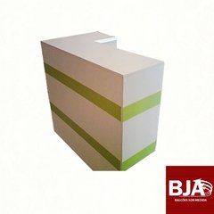 Balcão em L MDF branco sem gaveta faixa verde