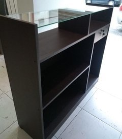 Balcão caixa MDF Tabaco com tampo de vidro.cód MRI1 - comprar online
