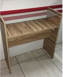 Mesa em MDF Nogueira com tampo de vidro sem gaveta .cód MSS