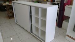 Balcão Colmeia E Prateleira Com Porta De Correr MDF Branco - Ref: BcP01