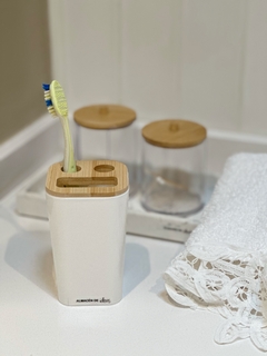 Vaso porta cepillos bambu linea blanca