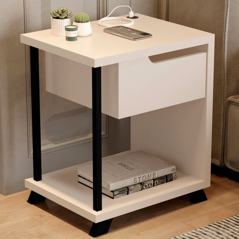 Mesa de Cabeceira Infantil JB 1010 com Carregador USB 1 Gaveta e Pés Industriais em Madeira Maciça - JB Bechara - comprar online