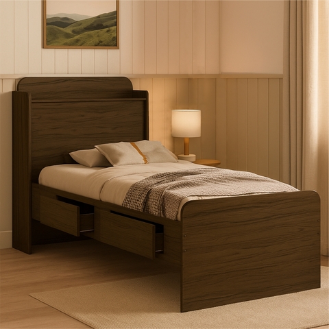 Cama de Solteiro Tamires com 2 Gavetas e Baú Para Colchão de 0,88 - Madec Moveis - comprar online