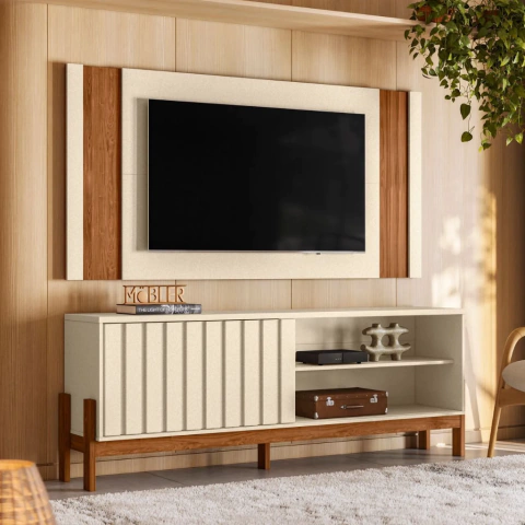Conjunto Painel Extensivo Real com Bancada Aurora 1,88 Para TV de até 75" Móveis Mobler