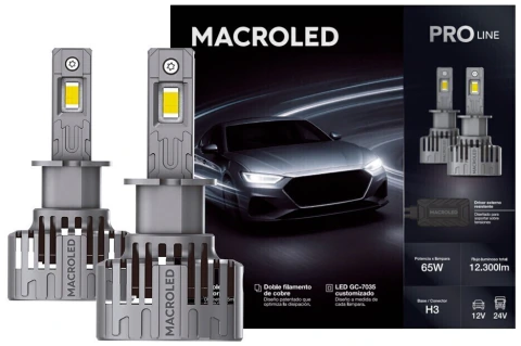 KIT DE LÁMPARAS LED H3 PROLINE MACROLED CANBUS ALTA POTENCIA 12V / 24V CON DOBLE TUBO DE COBRE - (copia) - (copia)