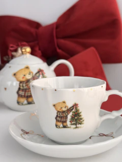 Xícara chá urso Natal Laços em ouro 200ml - comprar online