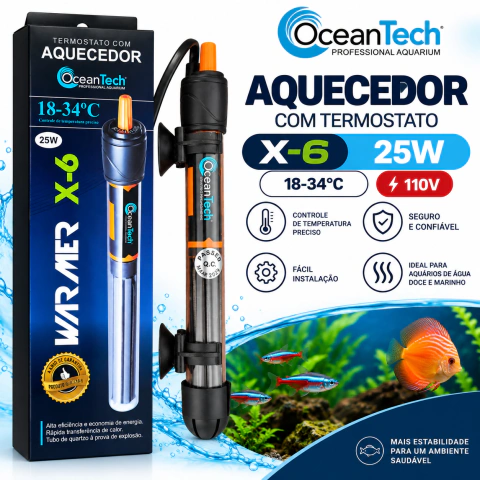 Aquecedor Com Termostato Ocean Tech X-6 25W - 110V