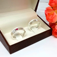 Alianças em Prata 950 Pedra Vermelha 7mm (Par) Oferta - Pratadafabrica I Atacado e Varejo de joias I Em prata 925 