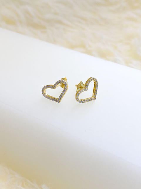 AROS PLATA CORAZÓN CON BAÑO DORADO