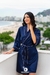 Robe 15 anos cetim curto Clássico azul marinho com vies off
