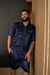 Shorts e Camisa Manga Curta cetim azul marinho com vies off - comprar online