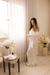 Robe noiva cetim longo Renda barra e manga off white