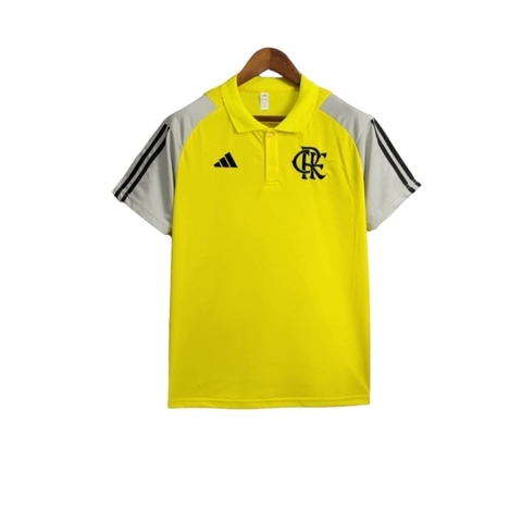 Camisa Flamengo Treino 24/25 polo - Torcedor Adidas Masculina - Amarela com detalhes em preto e cinza