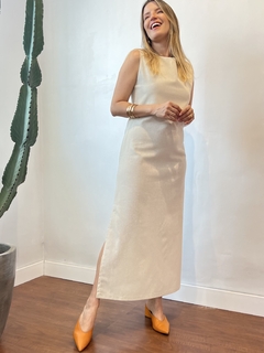 Vestido Abertura Lateral Linho - Cru