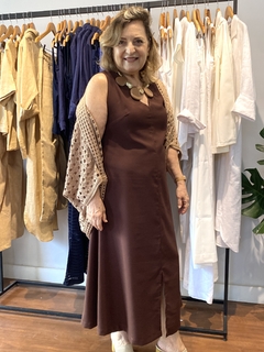Vestido Fenda Midi Lizete - Chocolate - comprar online