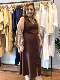 Vestido Fenda Midi Lizete - Chocolate - comprar online