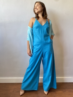 Macacão Linho Pantalona - Azul Turquesa