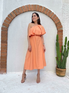 Vestido Midi Ombro Só - Pêssego