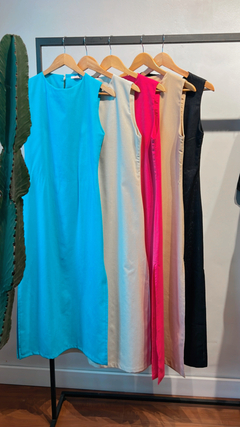 Vestido Abertura Lateral Linho - Rosa - loja online