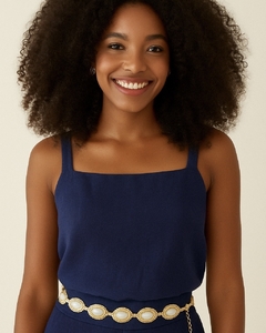 Blusa Linho Alça Ladice - Marinho - comprar online