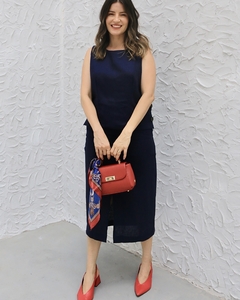 Saia Linho Midi - Marinho - comprar online